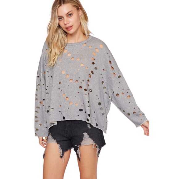 Common Souls Tops - GRAY LASER CUT SWEATSHIRT